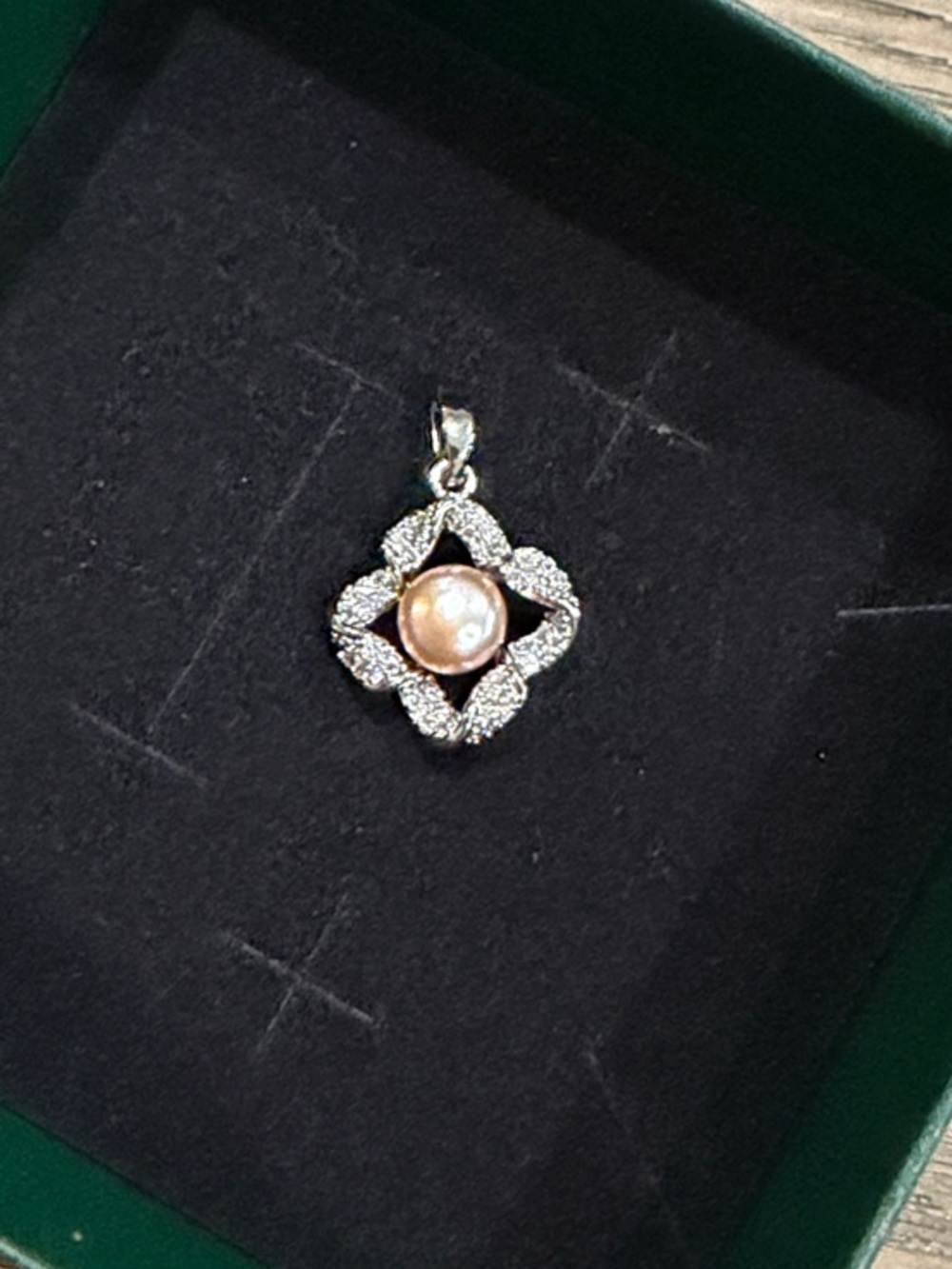 New Freshwater Pearl and Cubic Zirconia Floral Pendant in Silver Tone